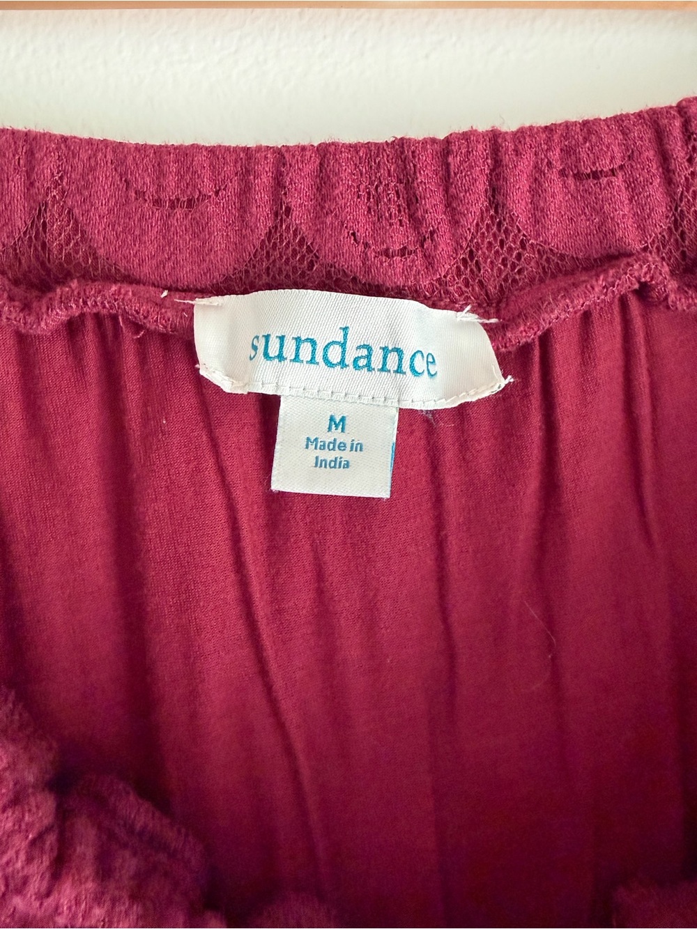 Sundance Burgundy Cotton Blend Tiered Lace Overlay Midi Skirt Size M - Picture 5 of 6